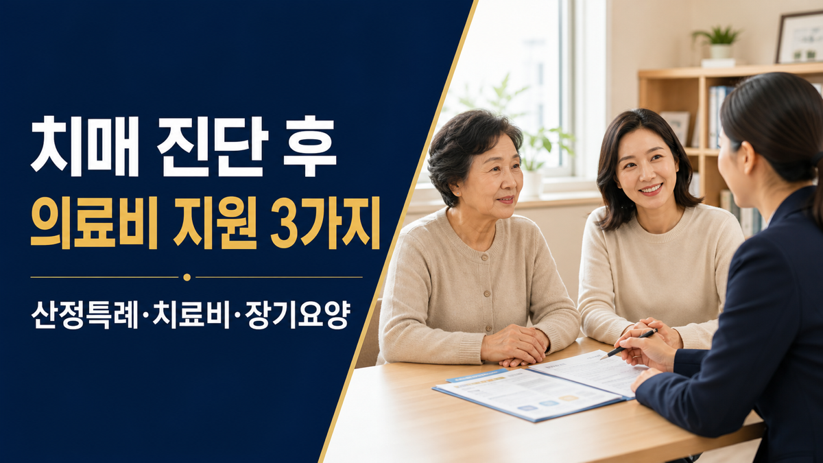 치매 진단 후 산정특례 치료비 장기요양 지원을 상담받는 가족
