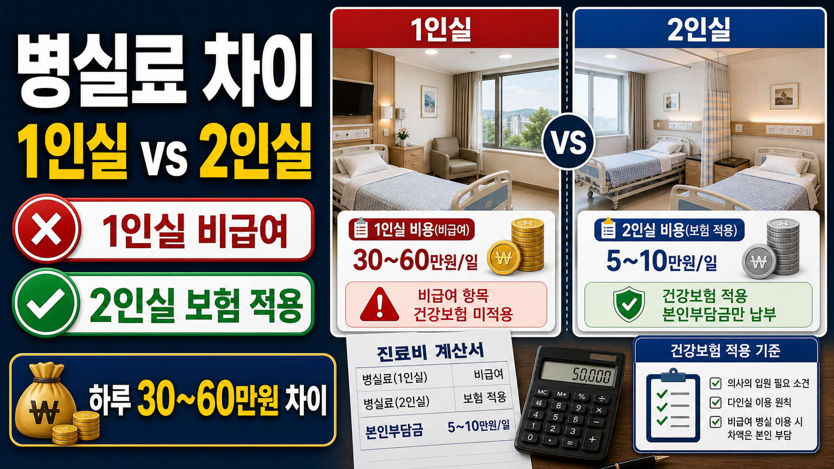 1인실·2인실 병실료 차이, 건강보험 적용 기준