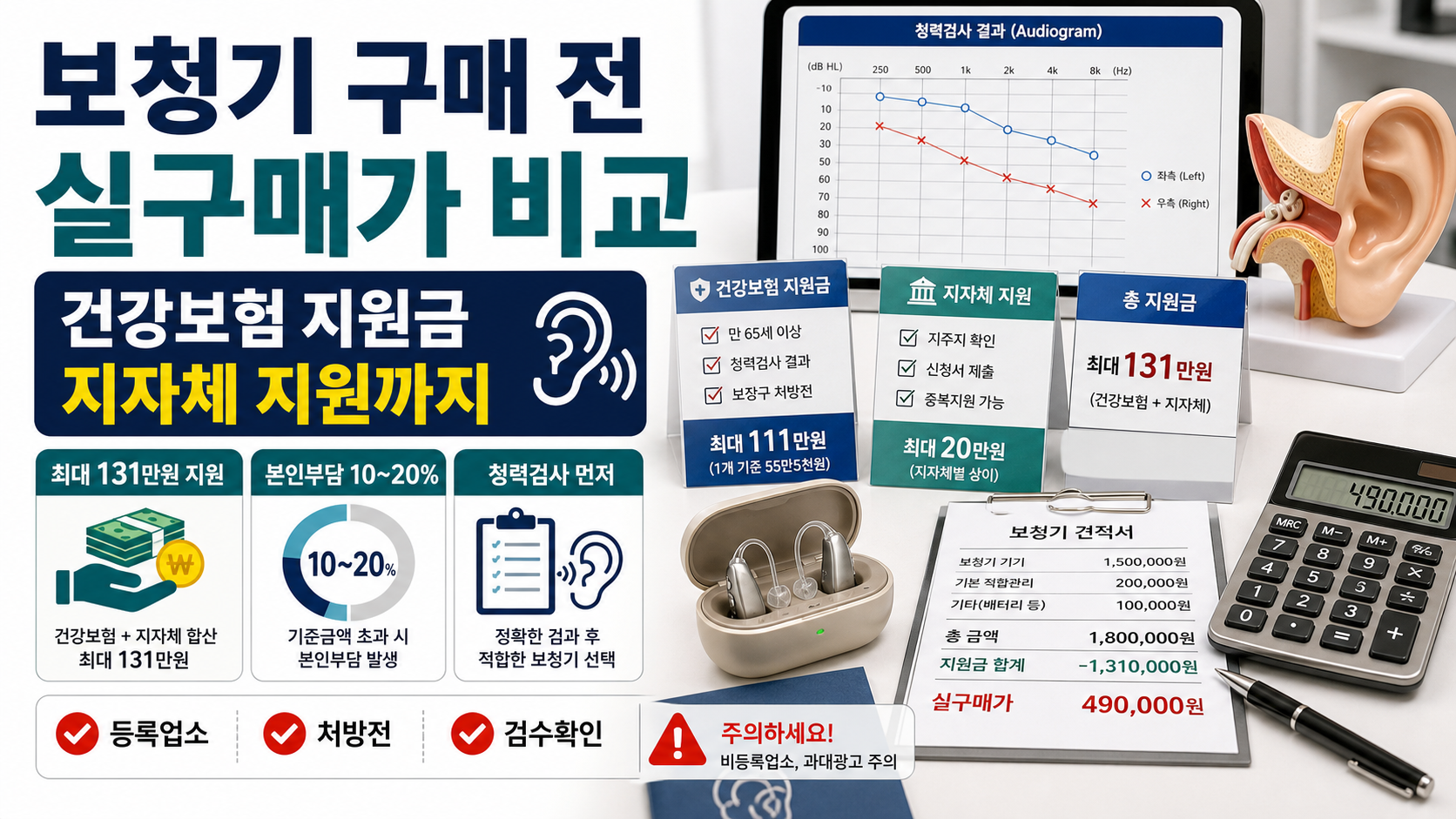 보청기 구매 전, 건강보험 지원금·지자체 지원·실구매가 비교