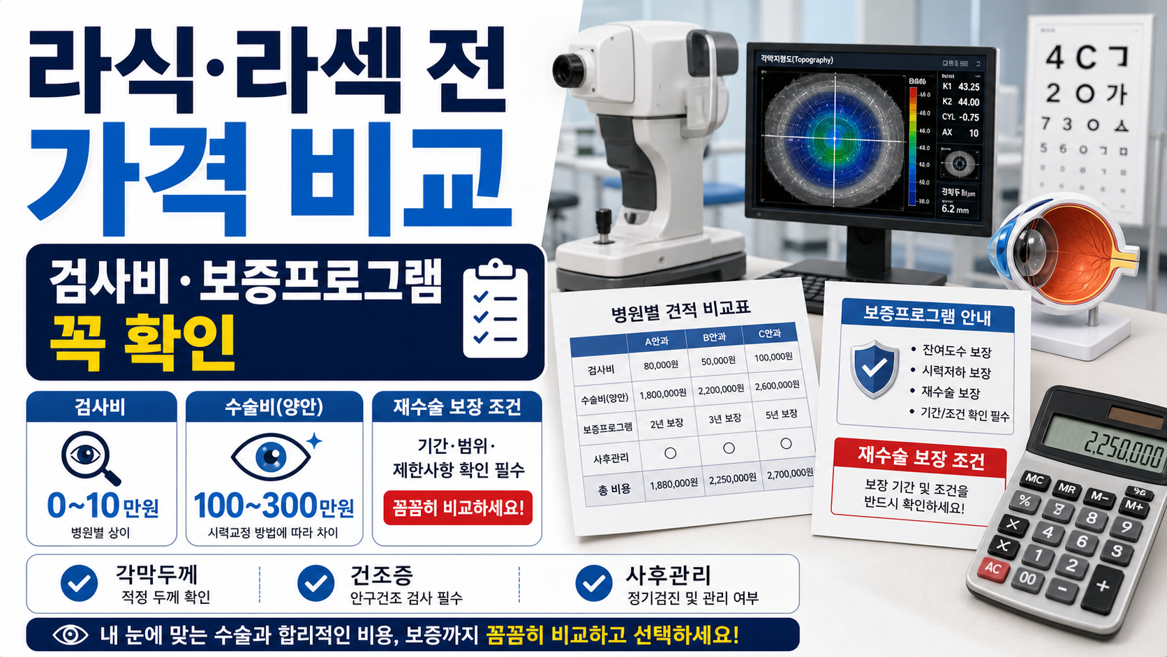 라식·라섹 수술 전, 병원별 가격·검사비·보증프로그램 비교