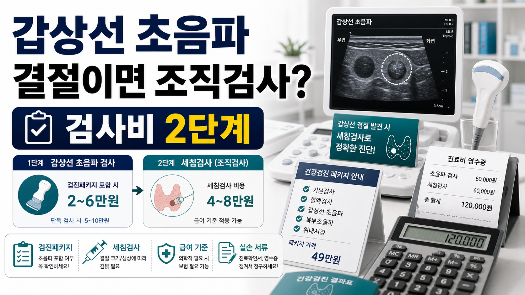 갑상선 초음파 검진패키지, 결절 있으면 조직검사까지 비용 계산