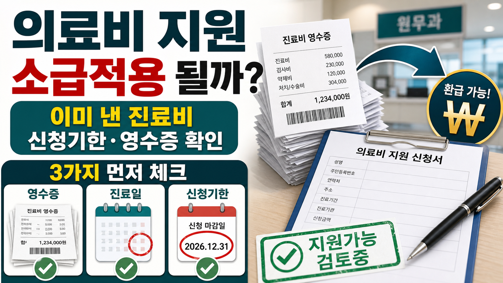 의료비 지원 소급적용과 신청 전 진료비 환급 가능성을 설명한 썸네일