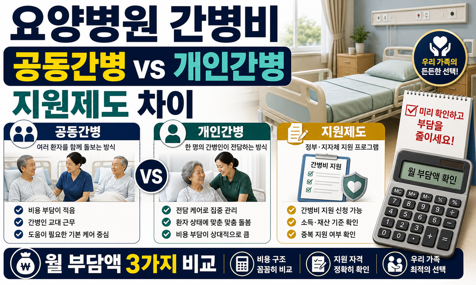 요양병원 간병비, 공동간병·개인간병·지원제도 차이