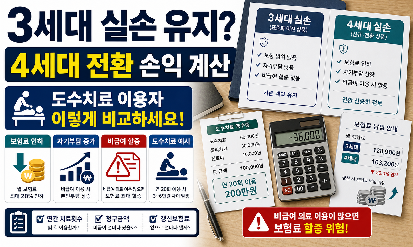 3세대 실손 유지와 4세대 전환 도수치료 이용자 손익 계산 썸네일