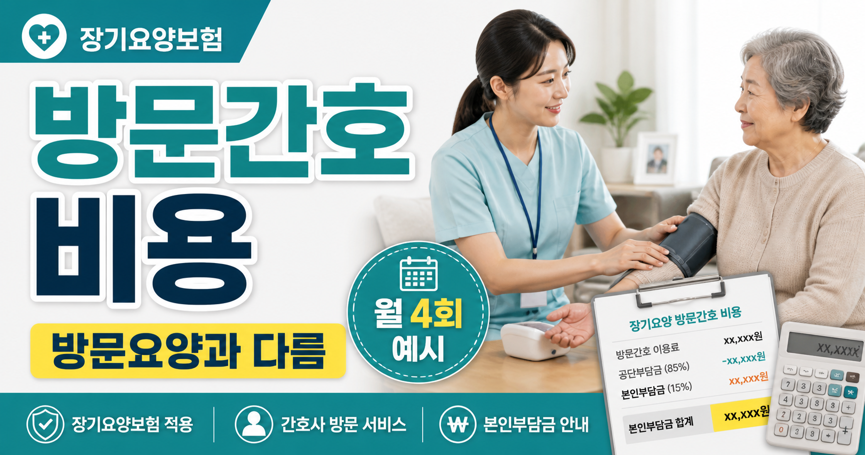 장기요양 방문간호 비용, 방문요양과 다른 계산법