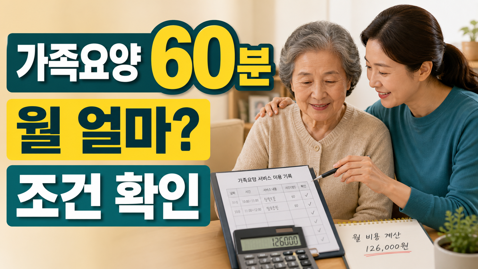 장기요양 가족요양, 하루 60분 인정되면 월 얼마일까