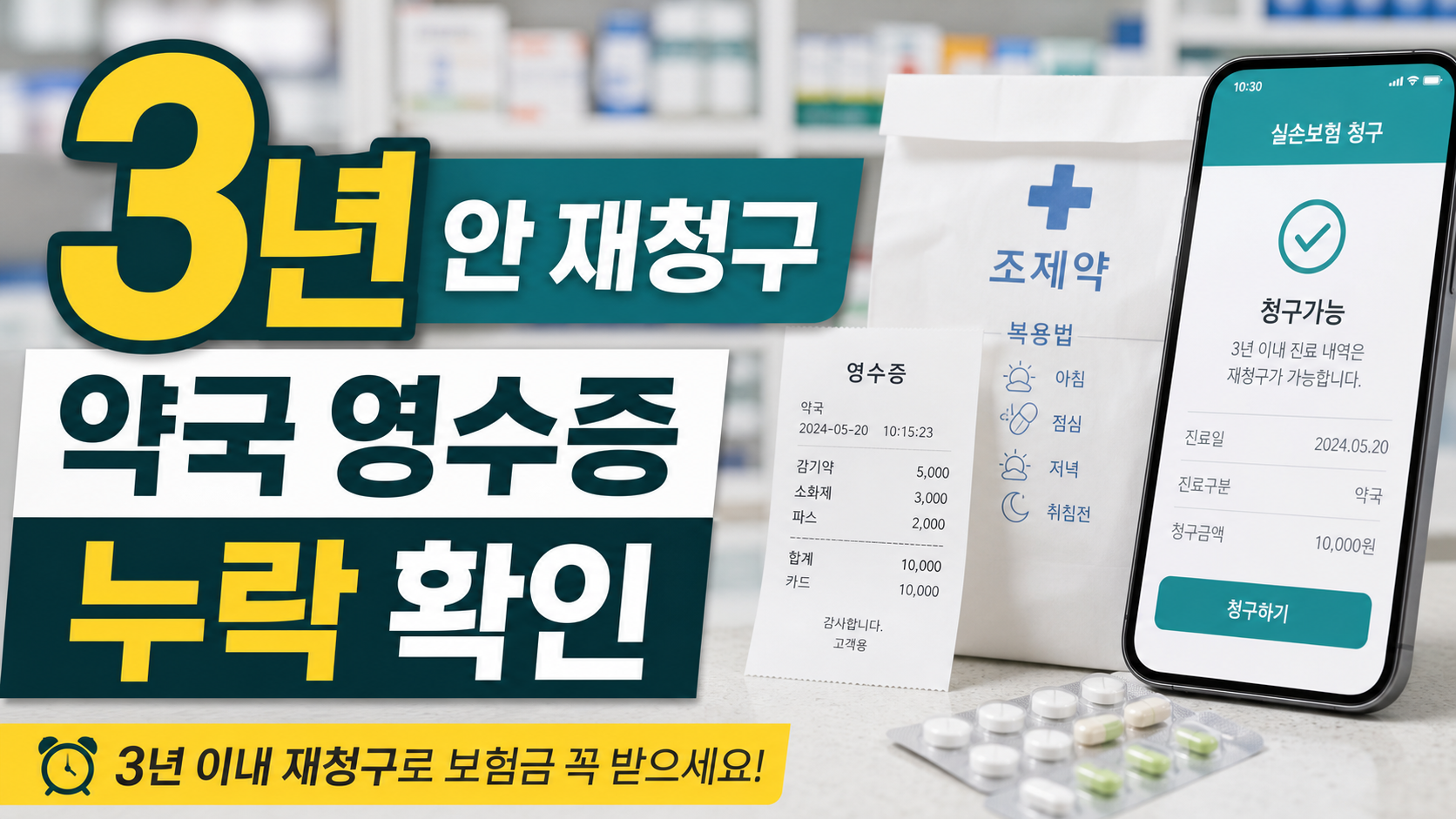 실손보험 약국 영수증 누락, 3년 안에 다시 청구할 수 있나