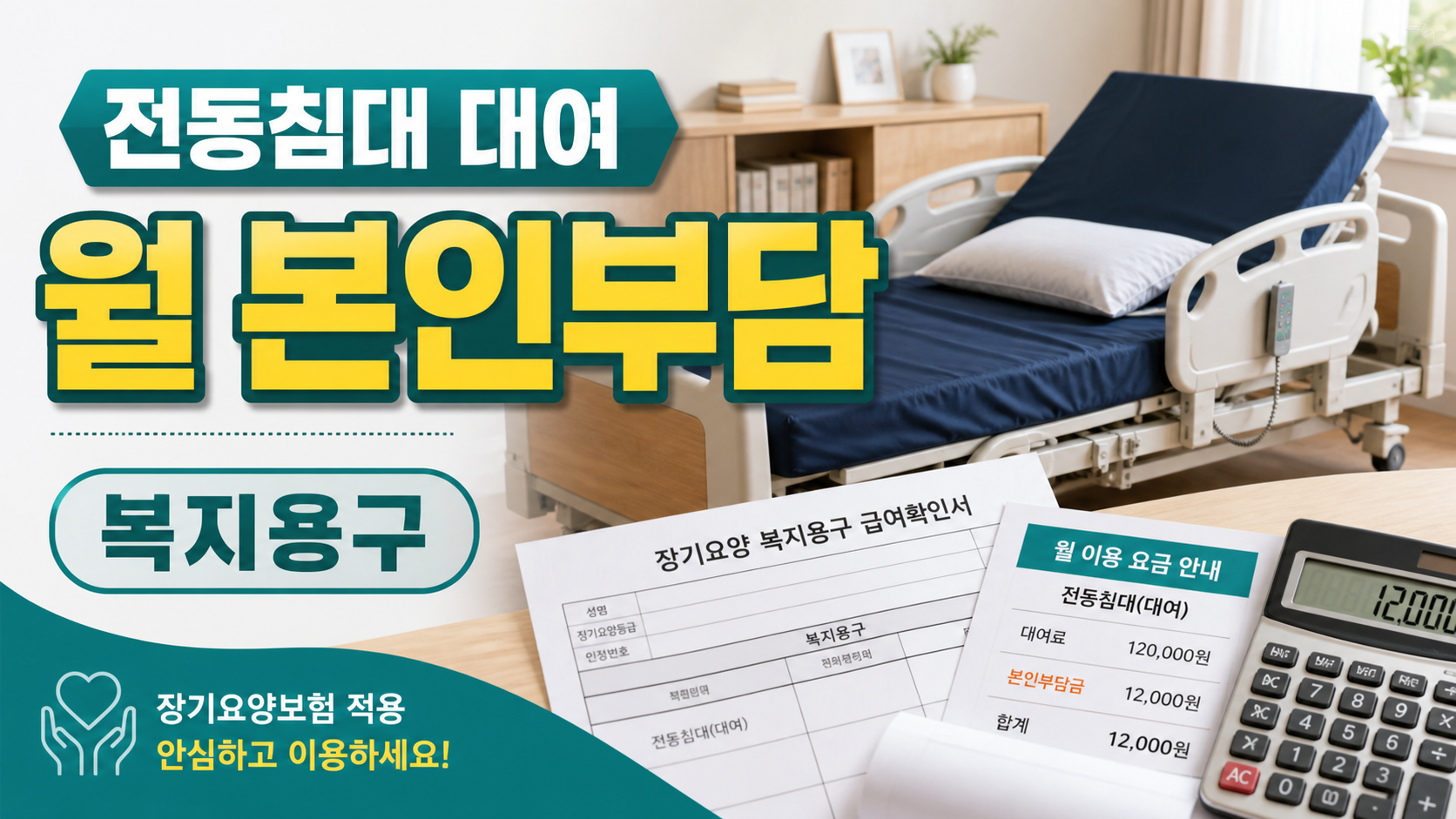 복지용구 전동침대 대여, 한 달 본인부담 예시