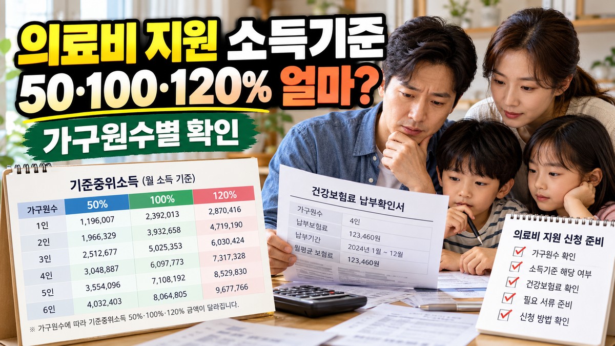 의료비 지원제도 소득 기준 총정리, 기준중위소득 50·100·120%는 실제 얼마일까?